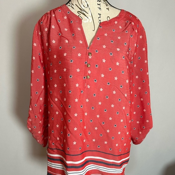 Kim Rogers Red Star Print Blouse Large - Picture 1 of 11